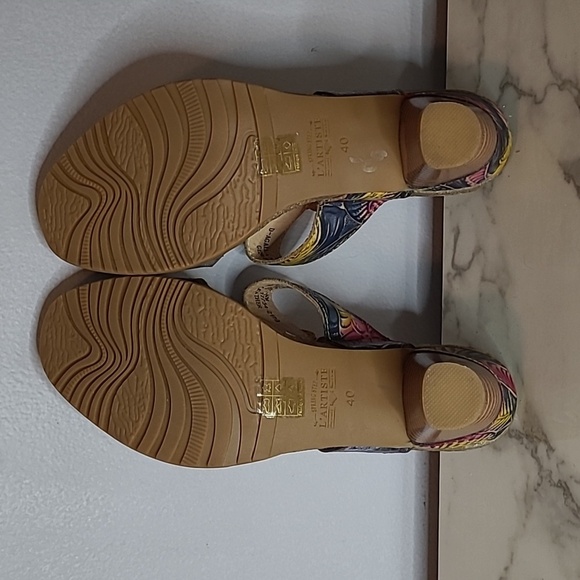 Spring Step L'Artiste Leather Colorful Floral Embossed Slip-on Sandals 9 Boho - Picture 12 of 16